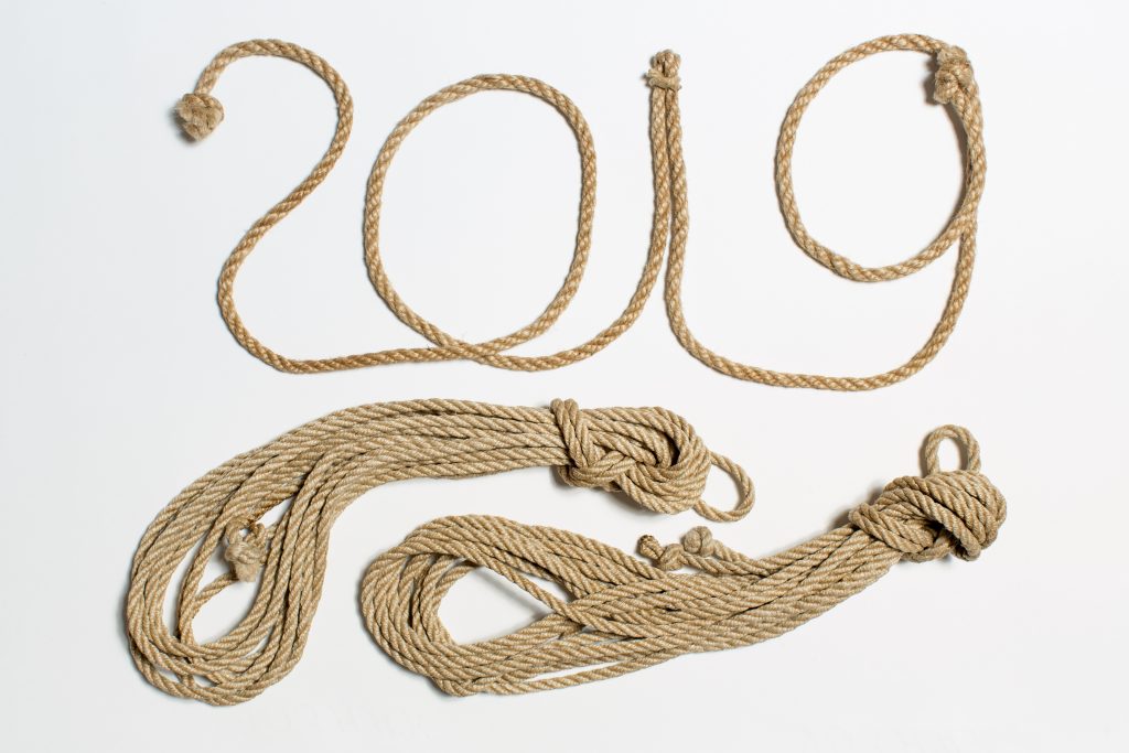 "2019" formed with rope